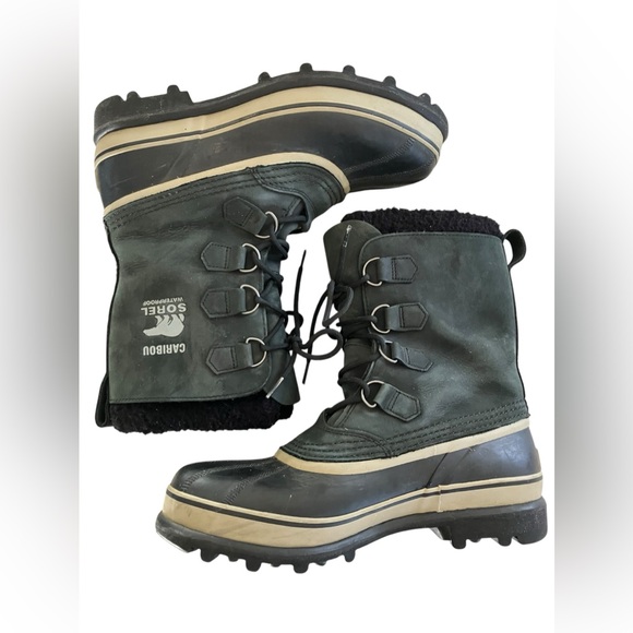 Sorel HD Nubuck Waterproof Caribou Boots Black and Tusk Mens 9 - Picture 5 of 13
